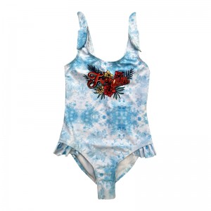 Blue Gradient Flounce Print Children Swimsuits