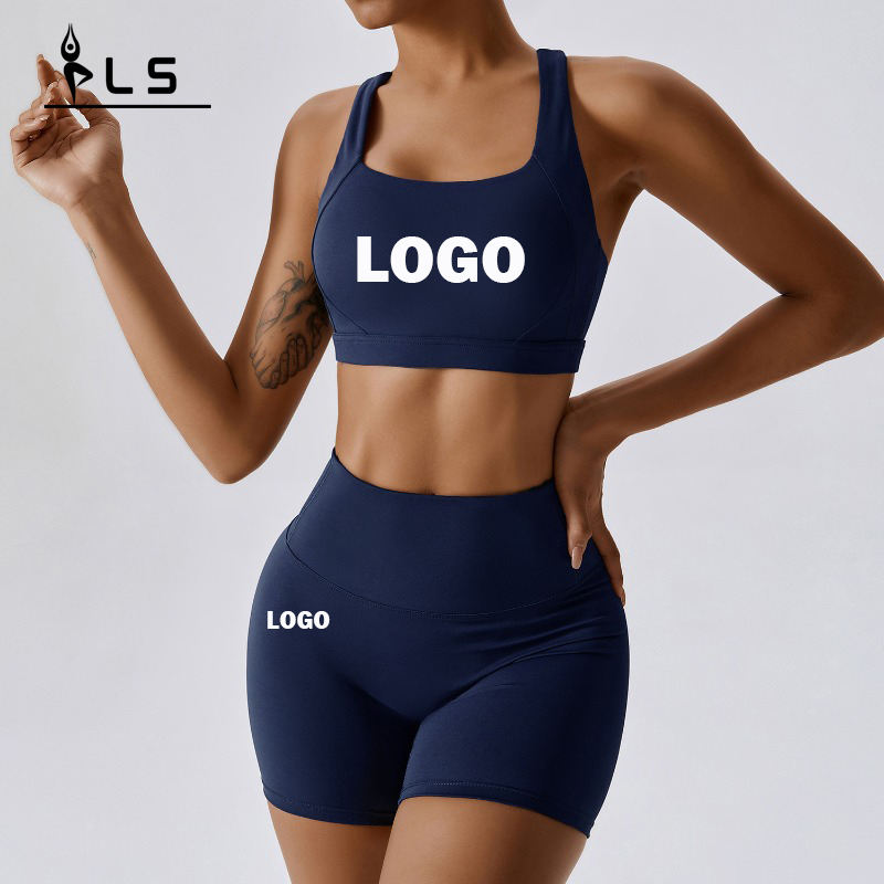 SC9284 Shorts d\'entraînement à taille haute et de yoga personnalisé Ensemble de yoga personnalisé 2 pièces Set Bra Vest Shorts Suit Yoga Usure pour les femmes