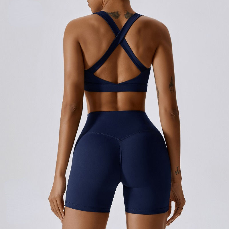 SC9284 Shorts d\'entraînement à taille haute et de yoga personnalisé Ensemble de yoga personnalisé 2 pièces Set Bra Vest Shorts Suit Yoga Usure pour les femmes