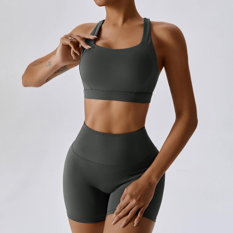 SC9284 Shorts d\'entraînement à taille haute et de yoga personnalisé Ensemble de yoga personnalisé 2 pièces Set Bra Vest Shorts Suit Yoga Usure pour les femmes
