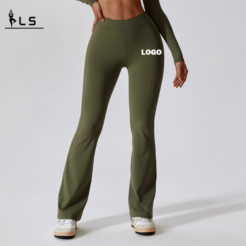 SC1096 Leggings d\'étirement à quatre voies solides à taille haute pour les femmes pantalonnent les legga de fusée Scrunch Flare Pantalon pour les femmes
