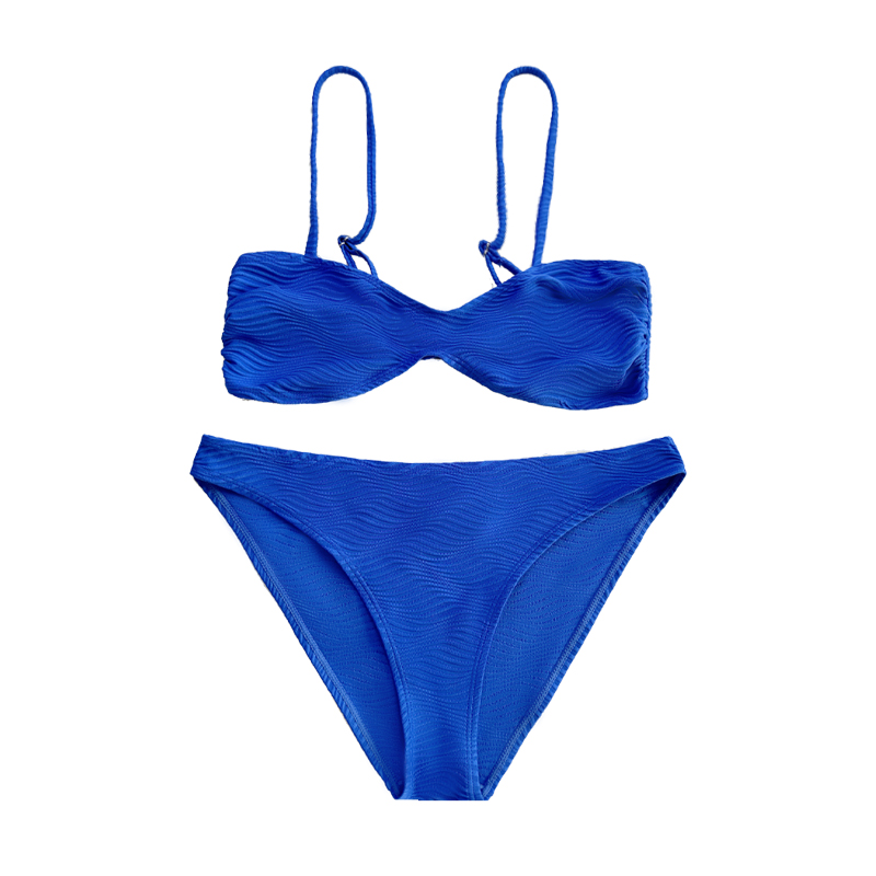 Bleu de maillot de bain en tissu spécial plissé bleu