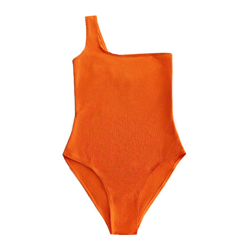 Tissu orange à volants à une épaule Sexie Sexie Swimsuit