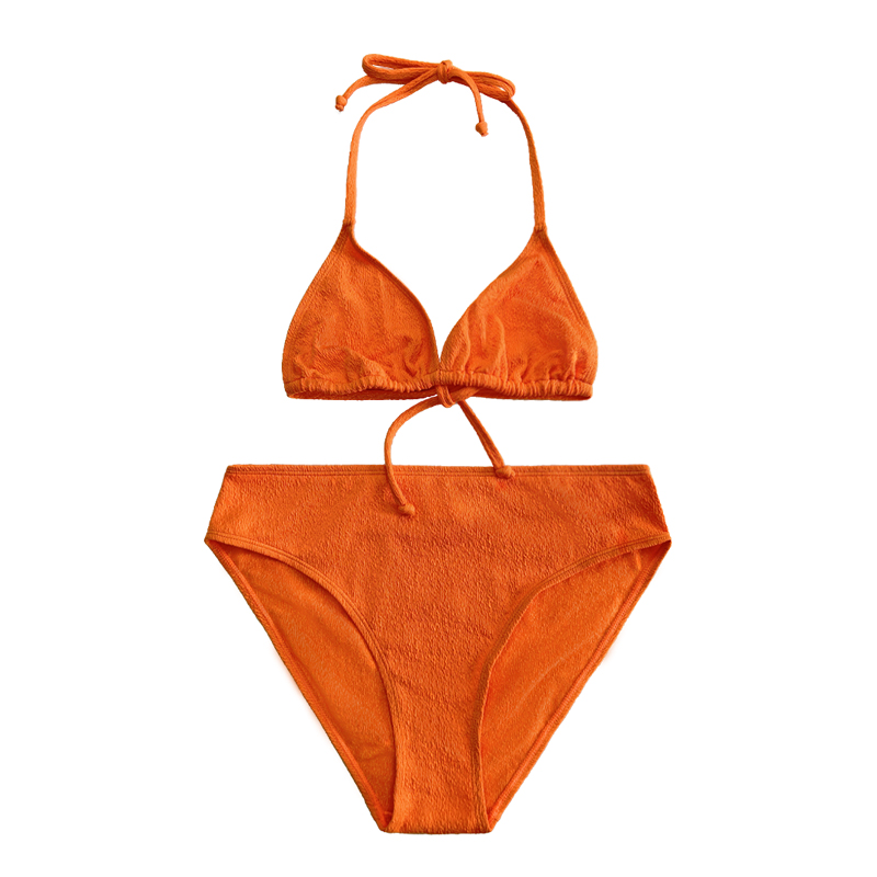Halter en tissu à volants orange, tasse de trépied, maillot de bain en trois pièces